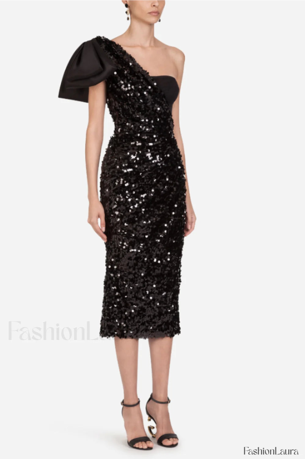 Sequined Longuette Stylish Dress With Bow