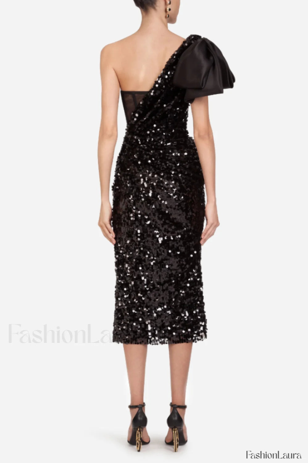Sequined Longuette Stylish Dress With Bow