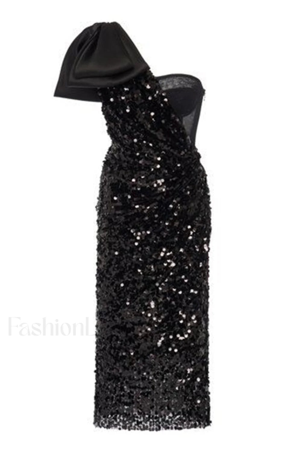 Sequined Longuette Stylish Dress With Bow XS / Black