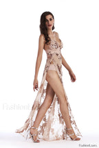 Sequined Sling Stylish Backless Split Dress