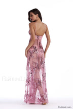 Sequined Sling Stylish Backless Split Dress
