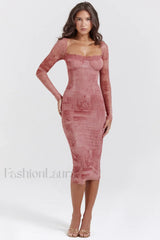 Seraphina Pink Stylish Printed Belted Dress XS / Pink Printed