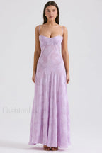 Serena Retro Purple Charming Printed Maxi Dress S / Purple