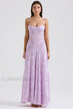 Serena Retro Purple Charming Printed Maxi Dress S / Purple