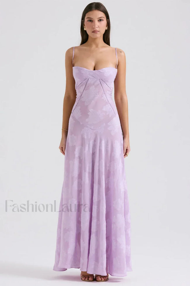 Serena Retro Purple Charming Printed Maxi Dress S / Purple Main image