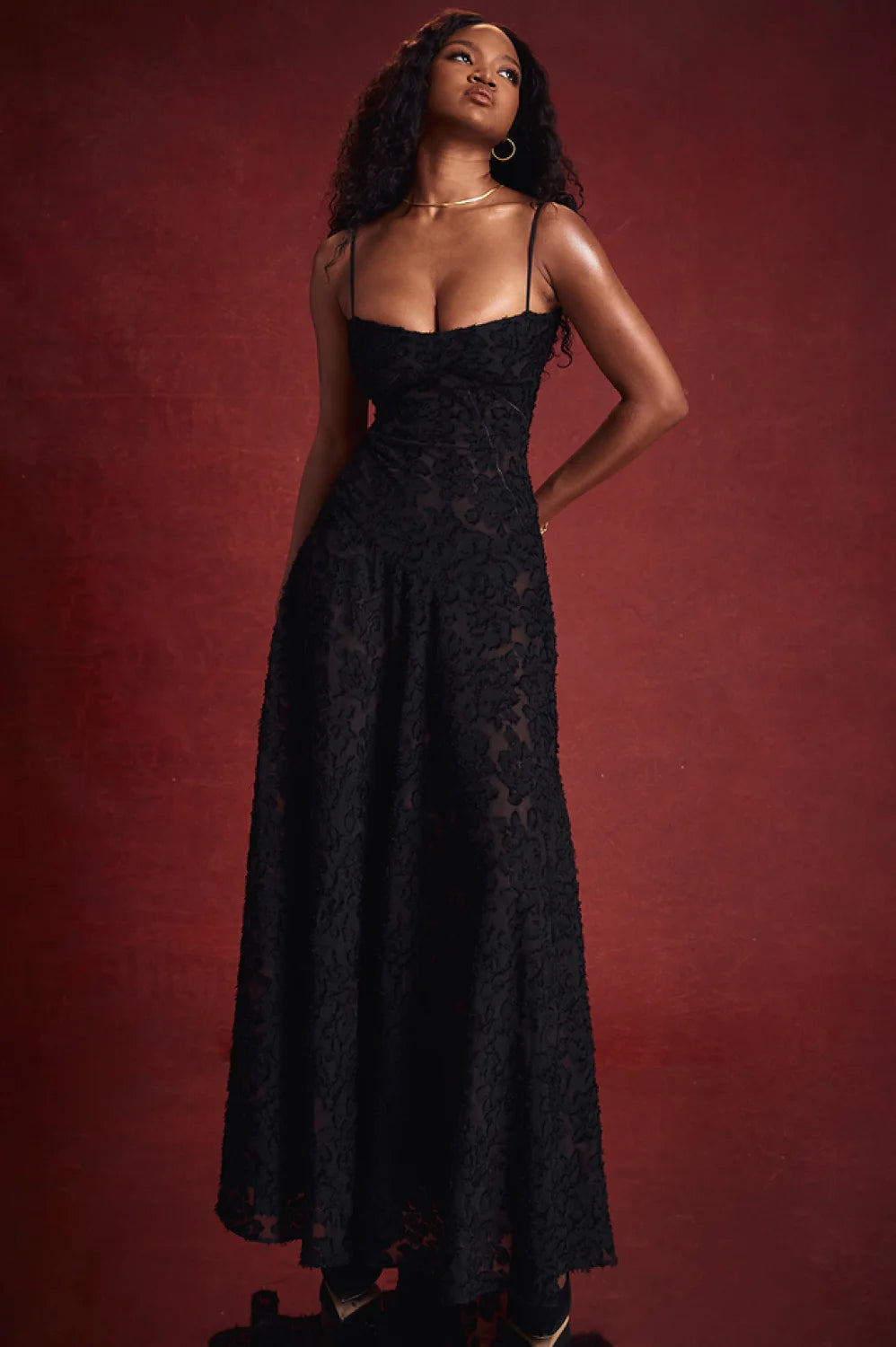Serena Vintage Black Charming Printed Maxi Dress Party Dresses L