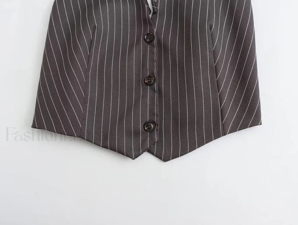 Sexy Backless Bow Tie Striped Print Short Blouse Crop Top