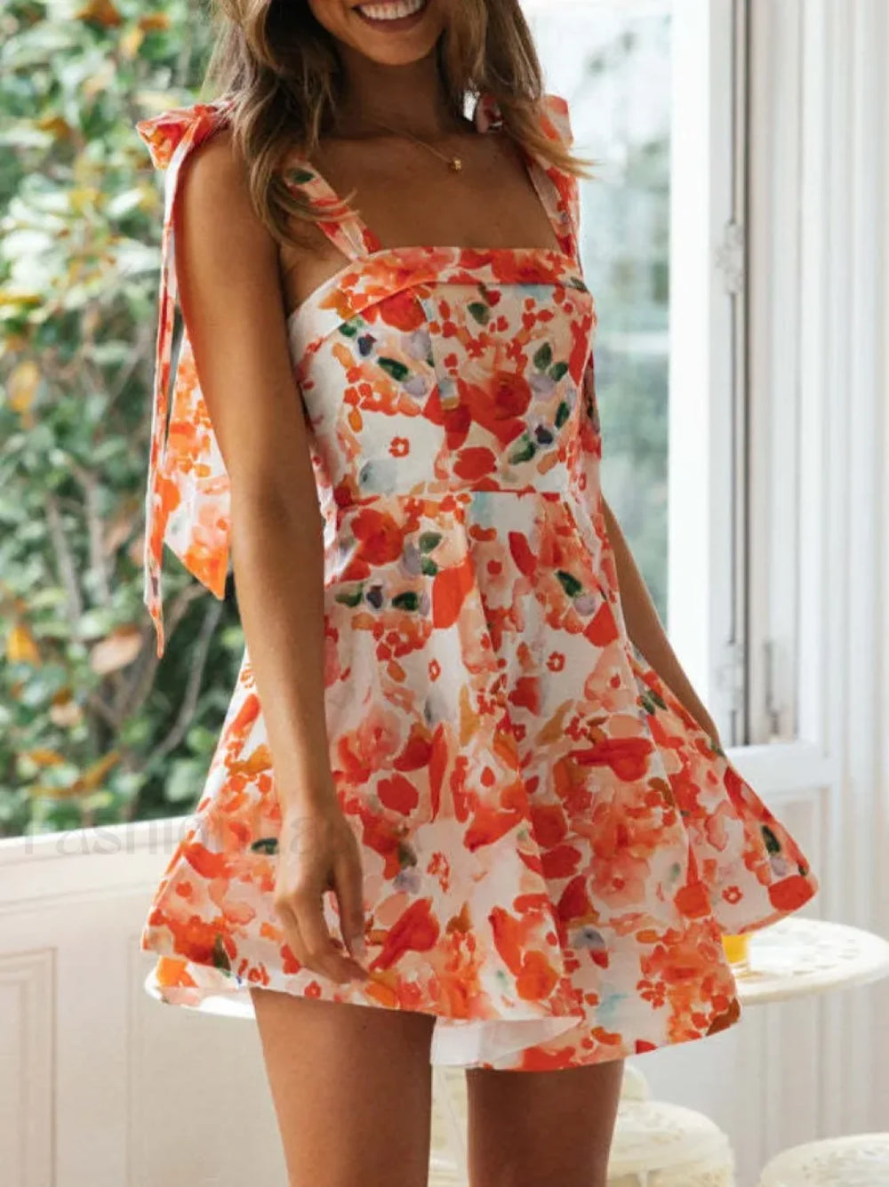 Sexy Backless Lace up Mini Sling Summer Women’s 2024 New High Waist Skinny Floral Print Mini Dress