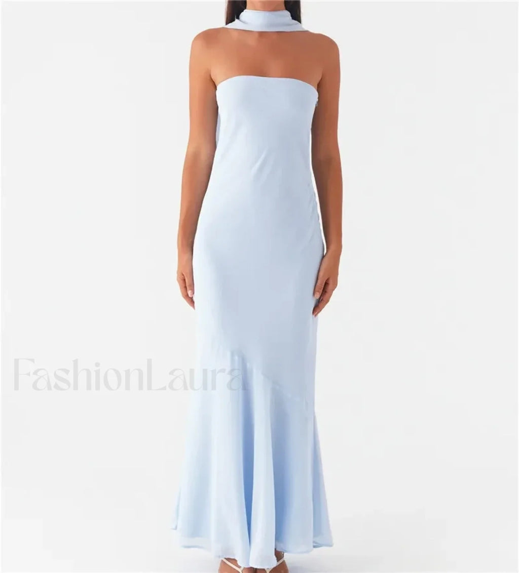 Sexy Backless Mesh Floral Dress blue / S