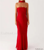 Sexy Backless Mesh Floral Dress red 1 / S