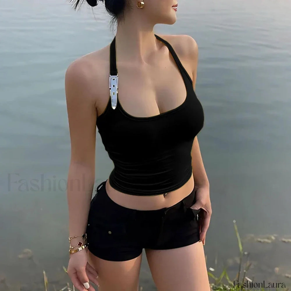 Sexy Backless Simple Halter Tank Crop Top