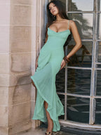 Sexy Backless Tassel Lace Floral Dress Green / XS