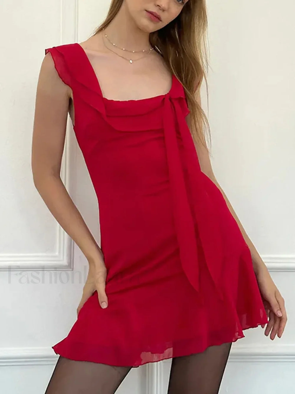 Sexy Chic Solid Dress Summer Women’s 2024 New French Ribbon Skinny Sleeveless Sexy Backless High Waist A line Mini