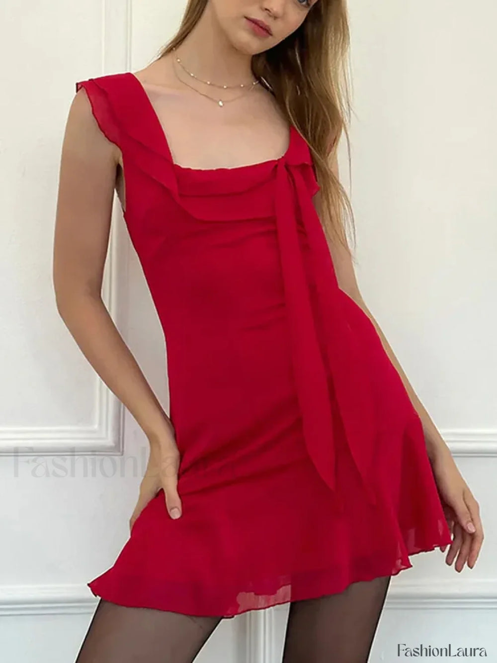 Sexy Chic Solid Dress Summer Women’s 2024 New French Ribbon Skinny Sleeveless Sexy Backless High Waist A line Mini