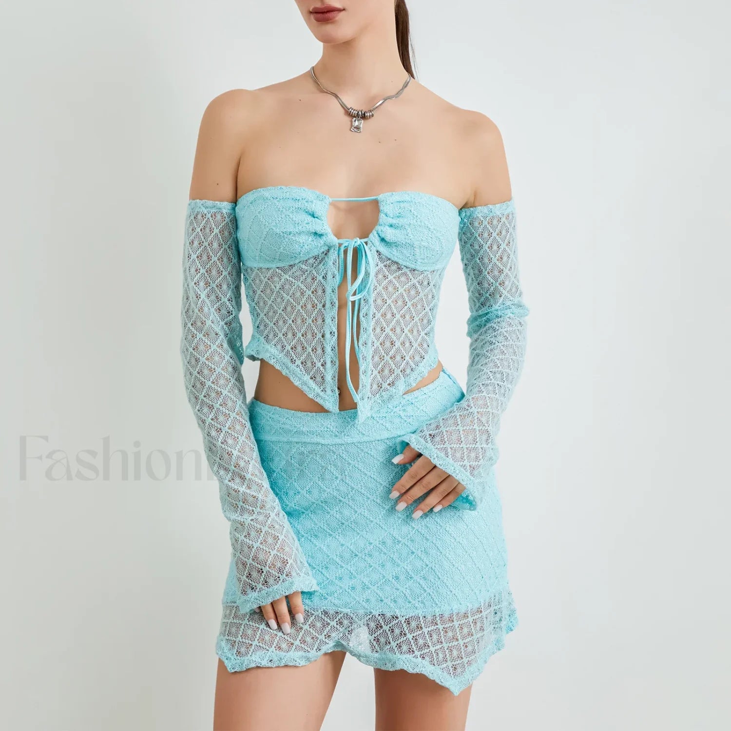 Sexy Crochet Knit Bodycon Skirt Two Piece Set Secondary image
