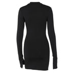 High Neck Long Sleeve Side Split Cutout Mini Dress Black Party Dresses L