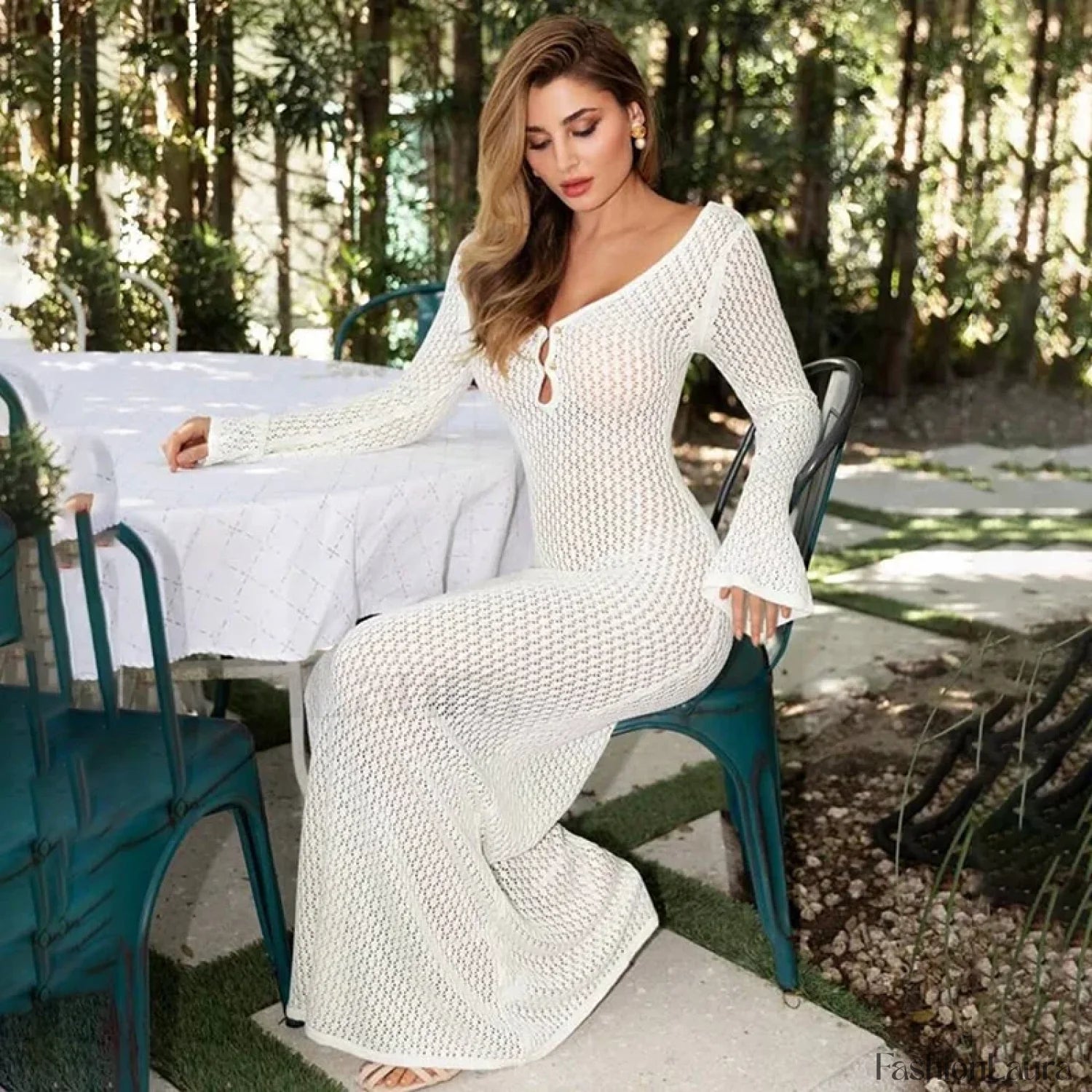 Sexy Knitted Hollow Crochet Beach Maxi Cover Up