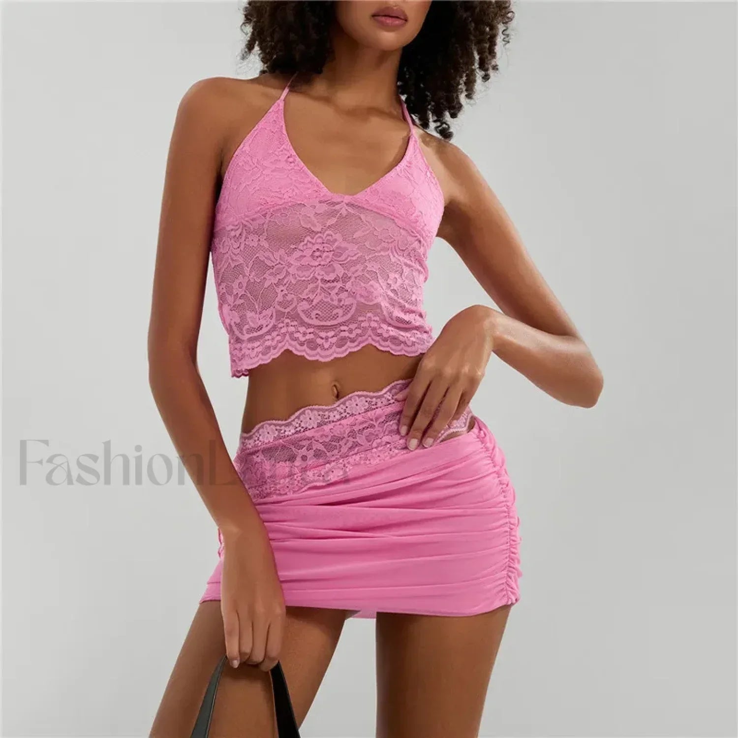 Sexy Lace Halter Backless Crop Top Mini Skirt Two Piece Set Main image