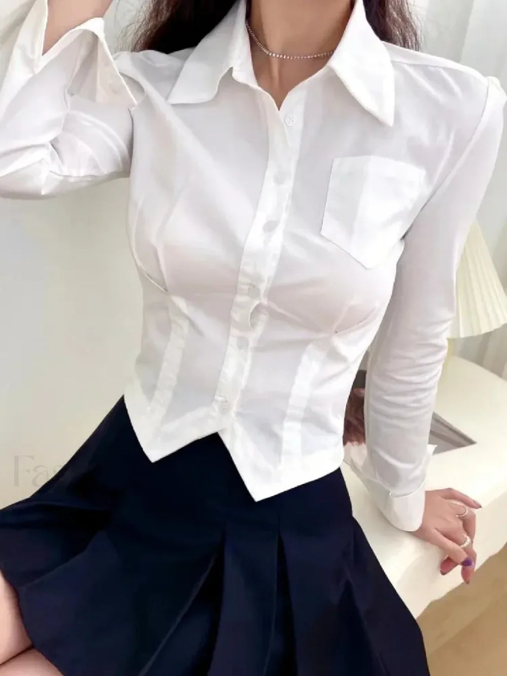 Sexy Long French Ruched Retro Blouse