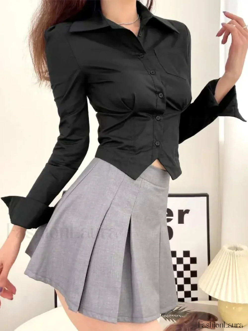 Sexy Long French Ruched Retro Blouse