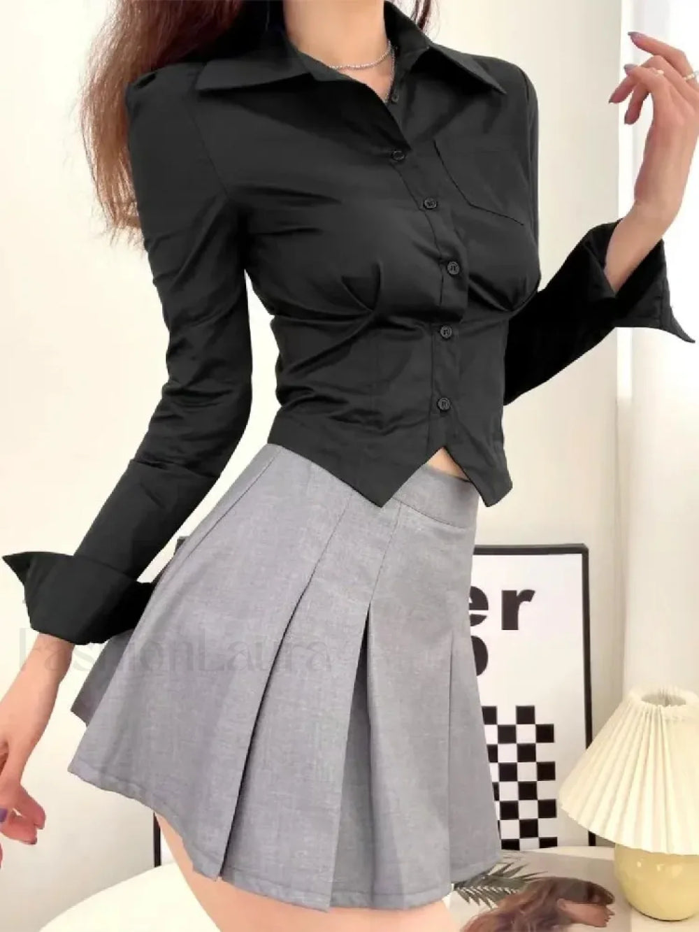 Sexy Long French Ruched Retro Blouse