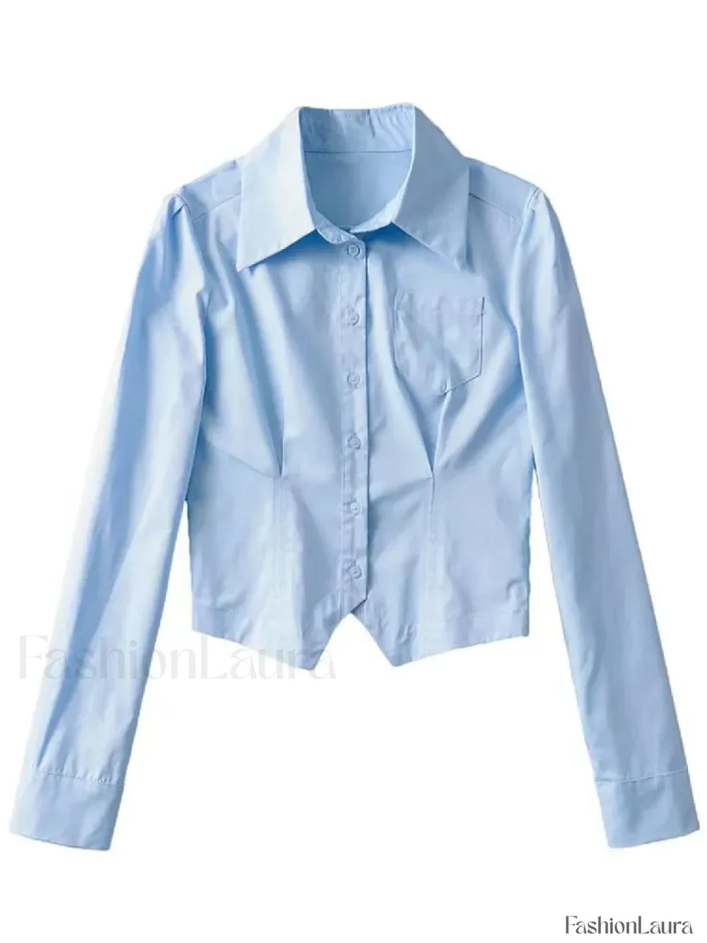 Sexy Long French Ruched Retro Blouse Blue / S