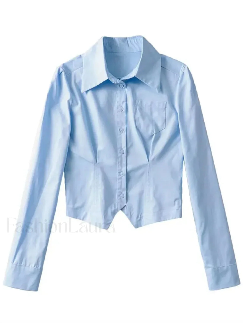 Sexy Long French Ruched Retro Blouse Blue / S