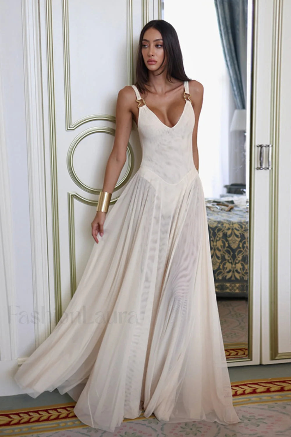 Sexy Mesh Bodycon Vacation Maxi Dress White / XS