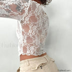 Sexy Off Shoulder See Through Lace Long Sleeve Crop Top
