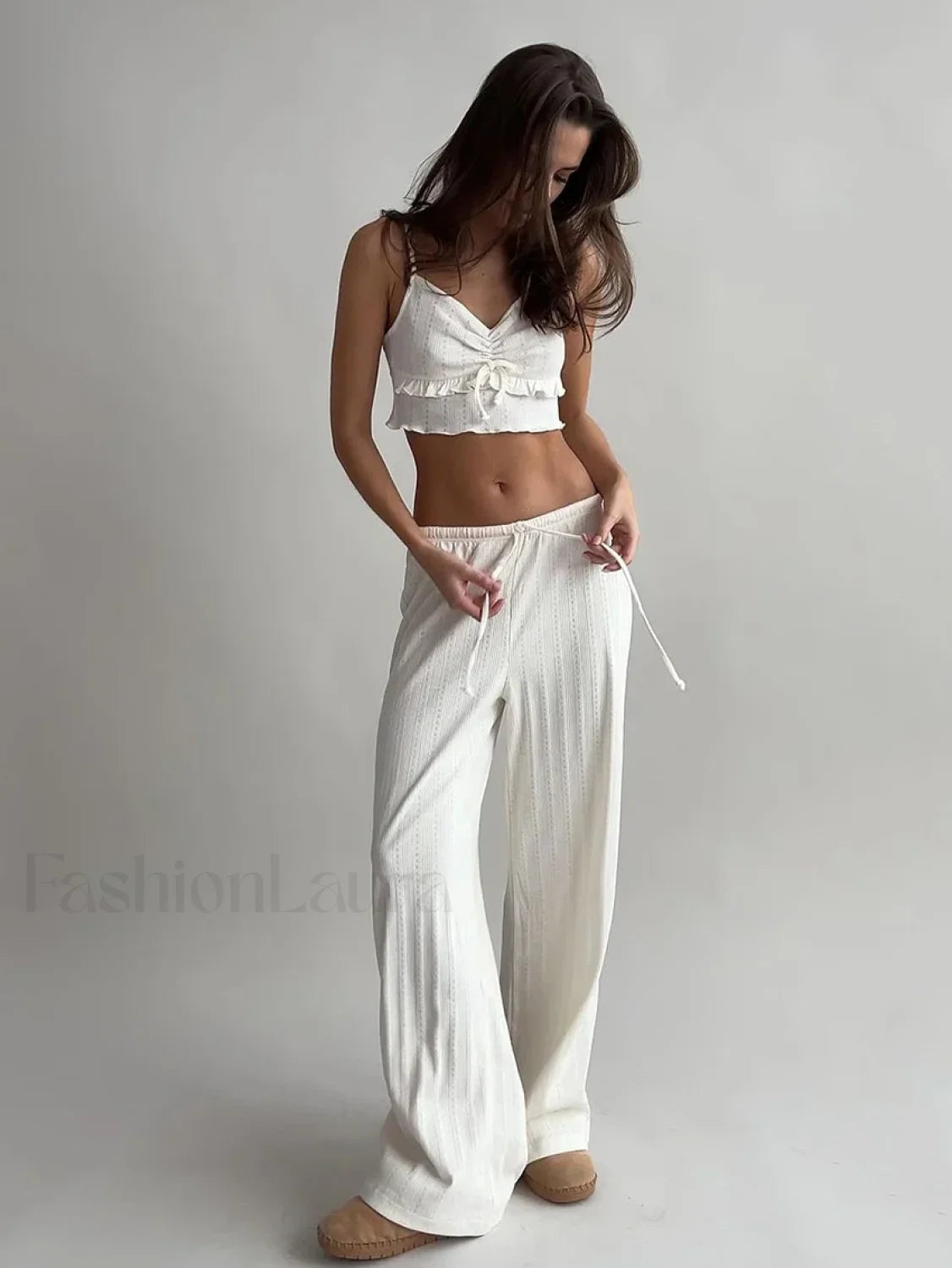 Sexy Pajama Crop Nightwear Two Piece Set WHITE / S Main image
