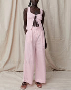 Sexy Pink Cotton Tank Wide Two Piece Set