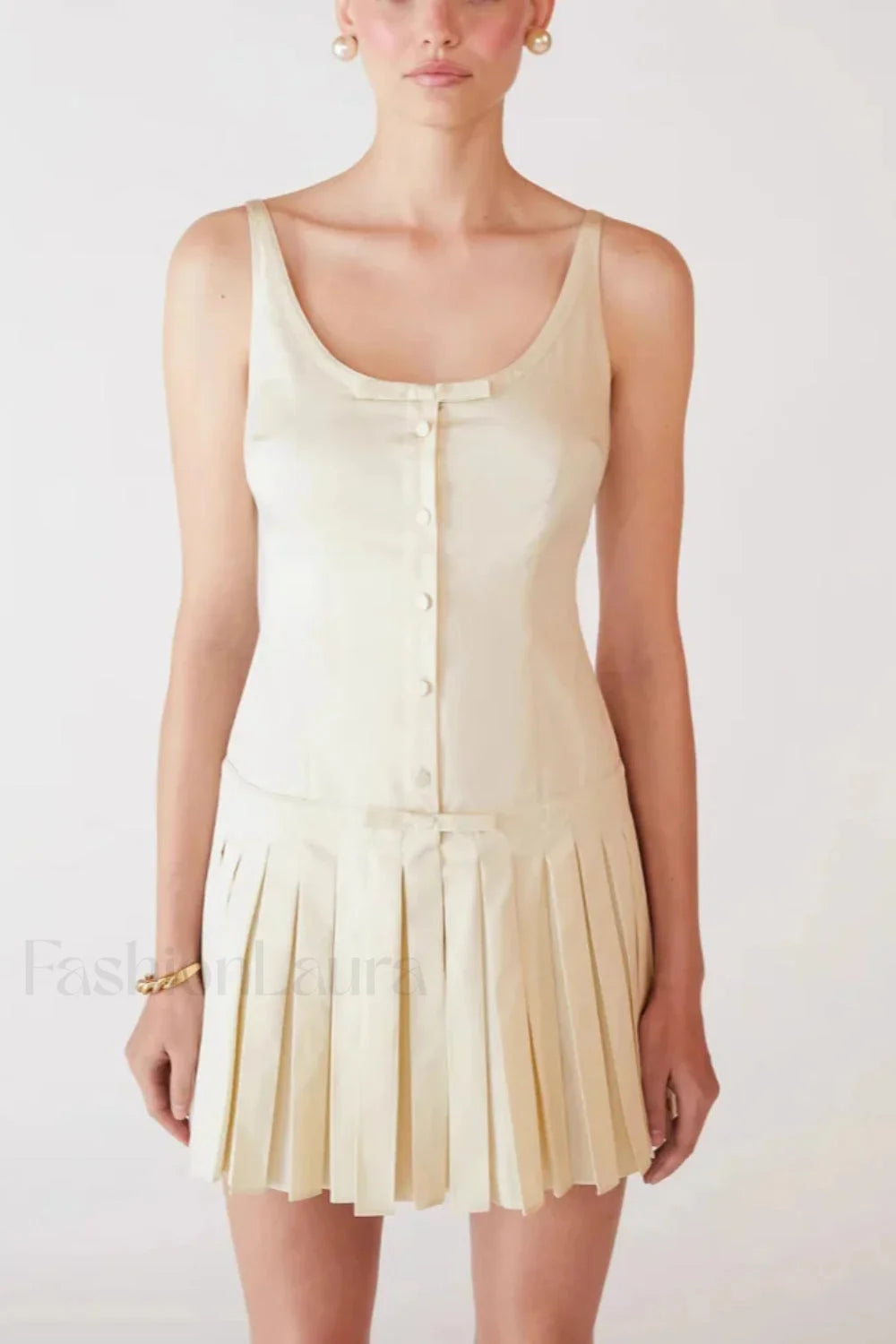 Sexy Pleated Waist Slim Strappy Mini Dress White / S