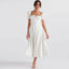 Puff Sleeve Tie Front High Split Off Shoulder Midi Sundress White S / White Off Shoulder Dresses