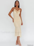 Sexy Rose V Neck Floral Dress APRICOT / S