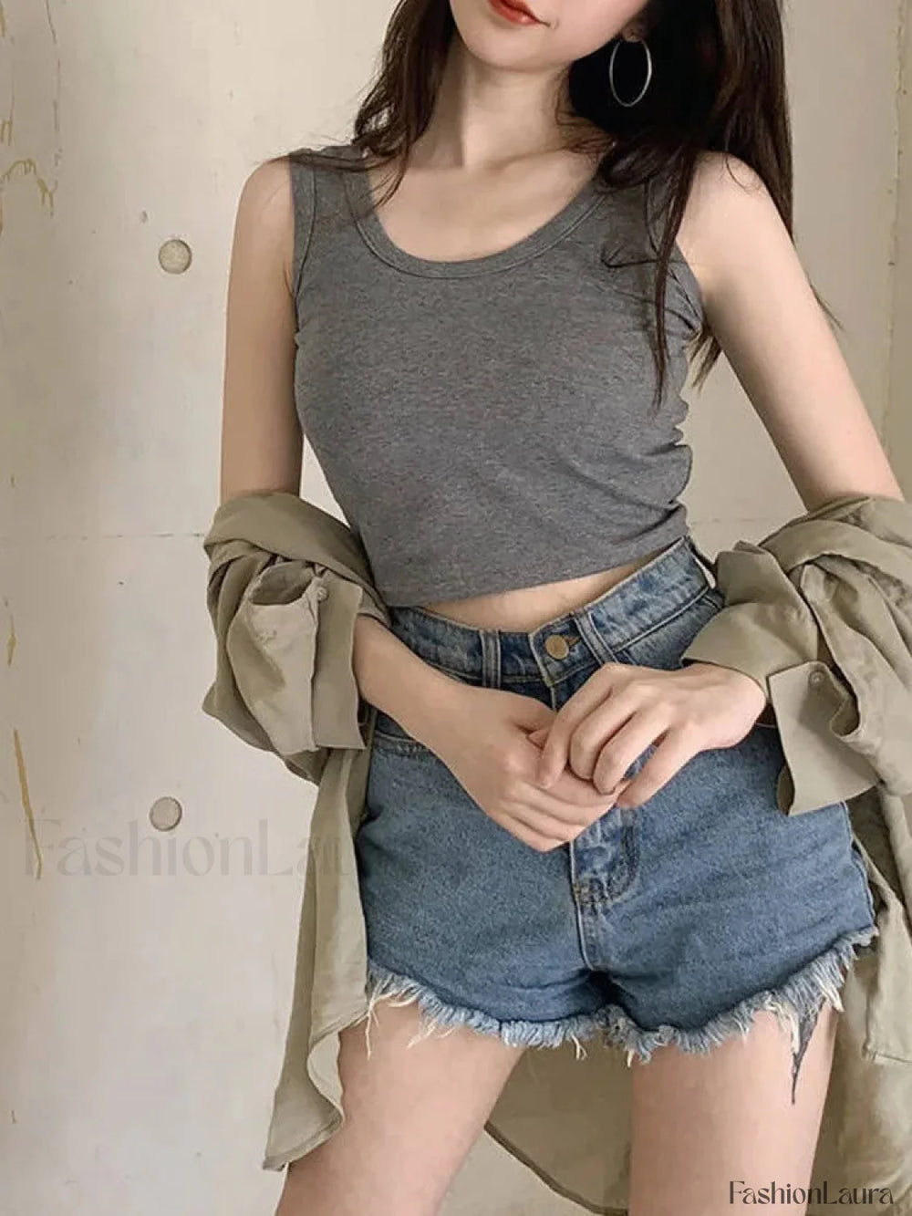 Sexy Sleeveless Camisole Tight Crop Top Short Sleeve Tee GRAY / S