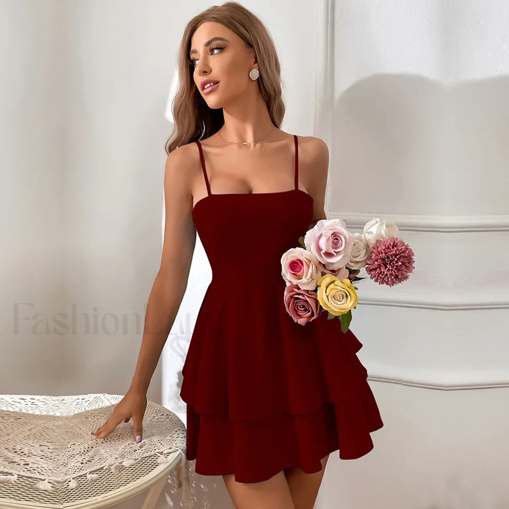 Sexy Sling Summer Women’s 2024 New Bow Lace up Skinny High Waist Female Mini Dress Red / XS