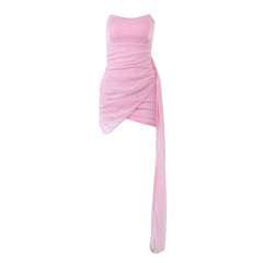Solid Color Ruched Wrap Trim Strapless Bodycon Party Mini Dress Pink L / Pink Party Dresses L