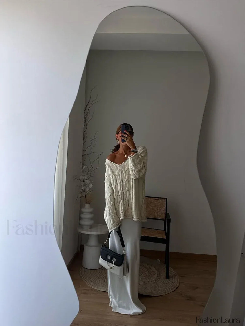 Sexy Solid Off Shoulder Deep V Neck Knitted Long Sleeve Women’s Pullover Sweater Sweaters L