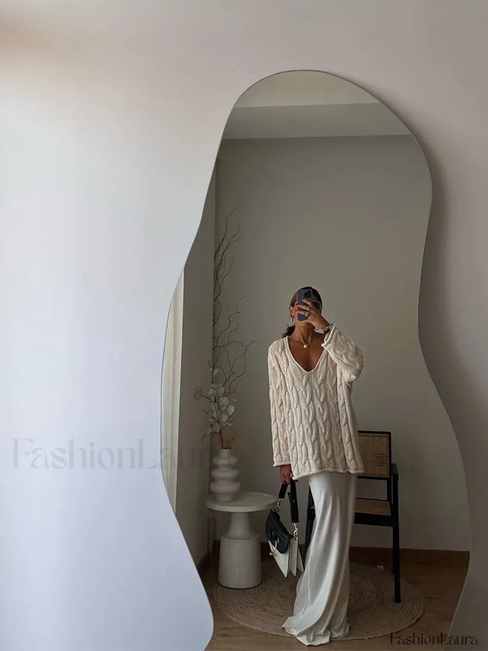 Sexy Solid Off Shoulder Deep V Neck Knitted Long Sleeve Women’s Pullover Sweater White / S Sweaters L