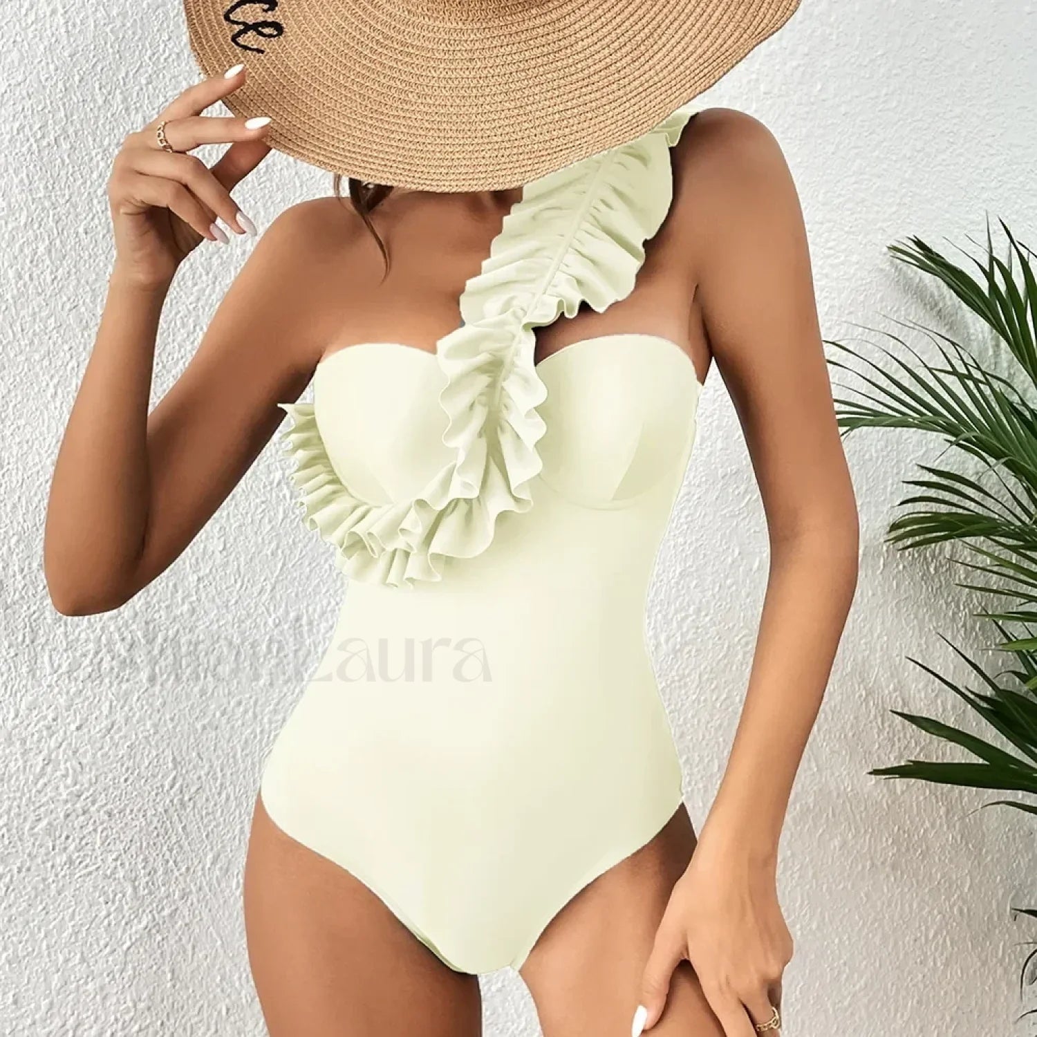 Sexy Solid Ruffle Yellow One Piece Main image