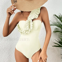 Sexy Solid Ruffle Yellow One Piece