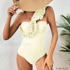 Sexy Solid Ruffle Yellow One Piece white2 / S