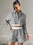 Sexy Stripe Shirt Shorts Two Piece Set