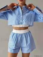 Sexy Stripe Shirt Shorts Two Piece Set