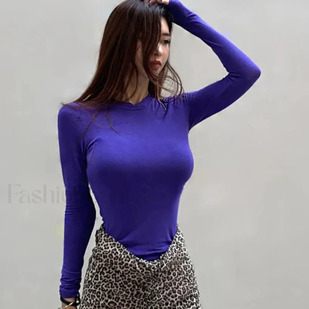 Sexy Thin Style Slim Long Sleeve Tee PURPLE / One Size