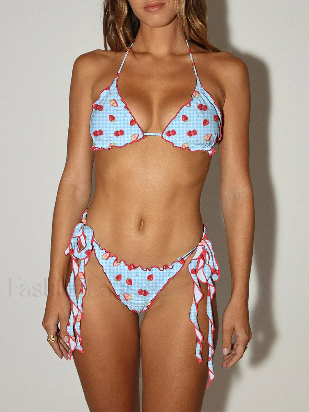 Sexy Tie Up Halter Bikini Set Blue / S
