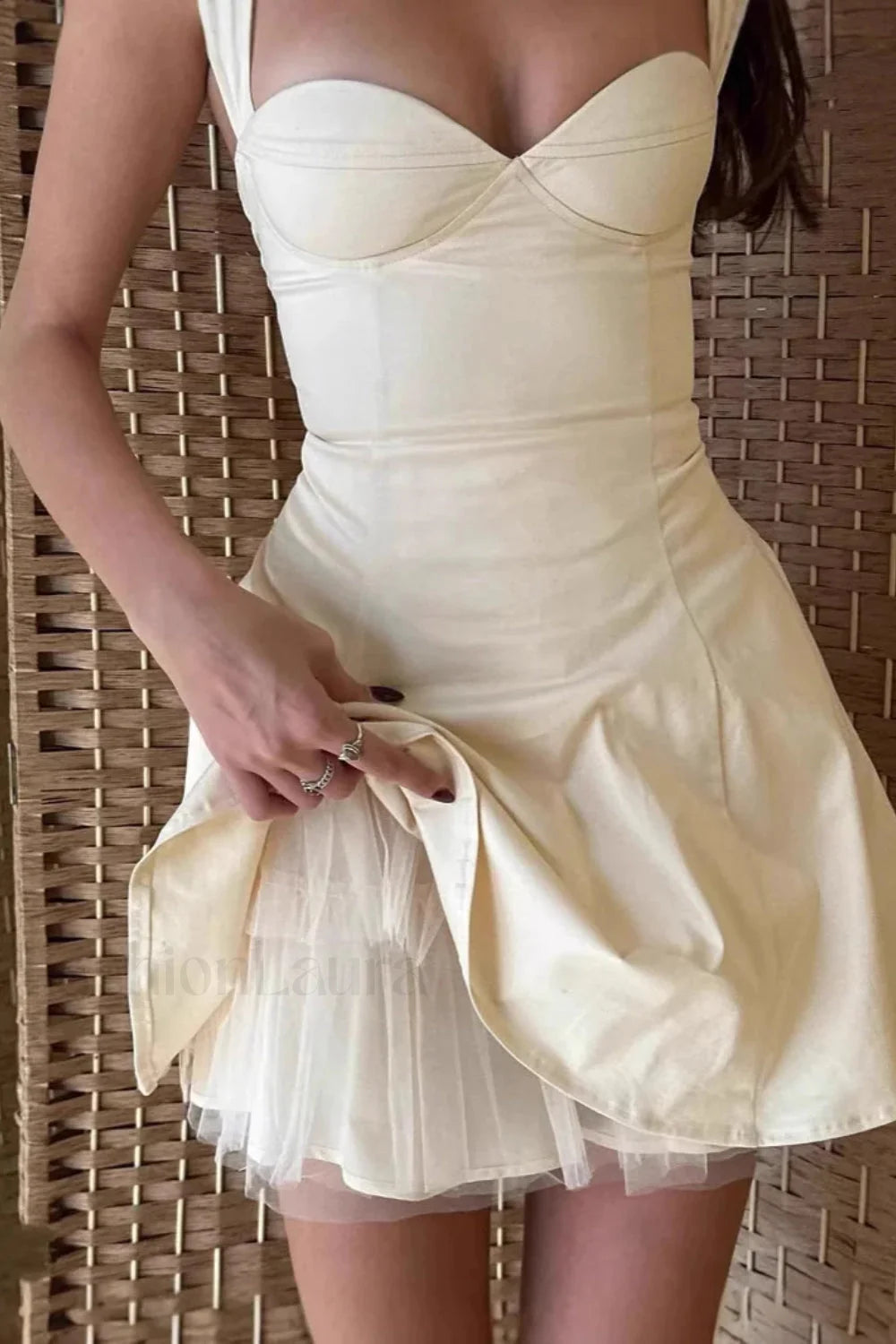 Sexy Tube Top Drawstring Waist A-Line Mesh Mini Dress Secondary image