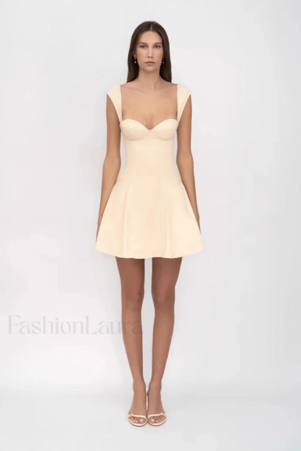Sexy Tube Top Drawstring Waist A Line Mesh Mini Dress Beige / S