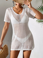 Sexy V Neck Hollow Knit Cover Up