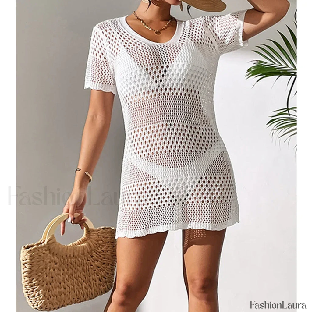 Sexy V Neck Hollow Knit Cover Up